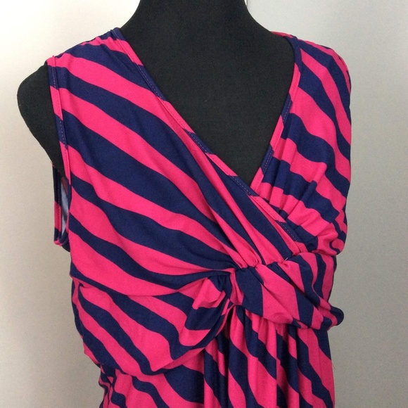 Midi Dress XL Striped Fuchsia Navy Ruched NWT sleeveless - Picture 7 of 11